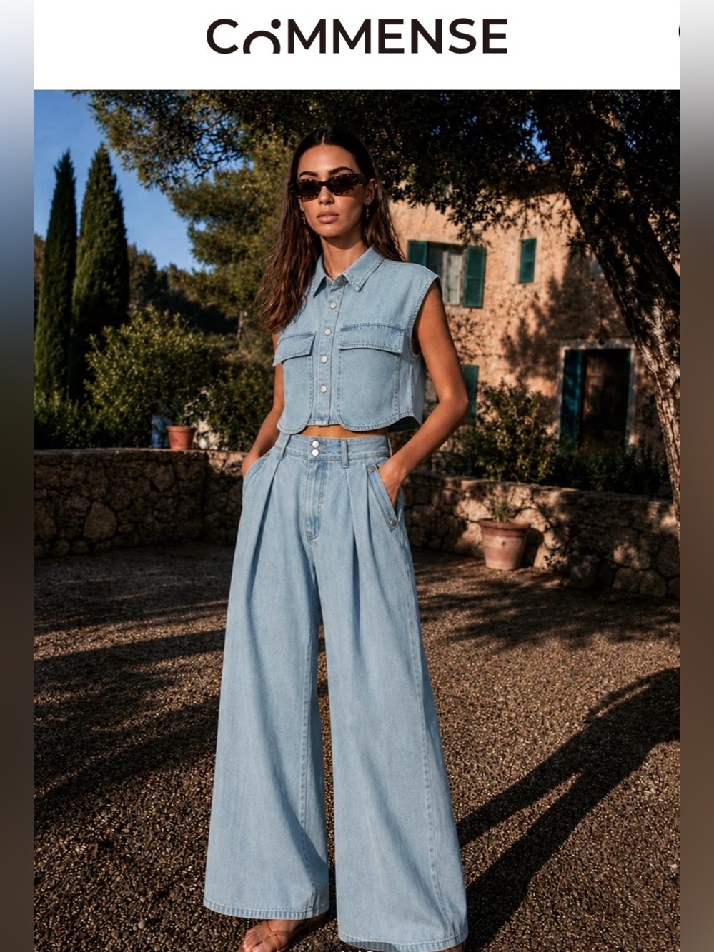 COMMENSE Light Blue 2 PC Denim Set. XL. Jeans and Crop Top